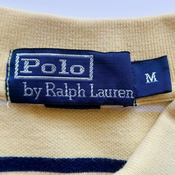 Ralph Lauren Men's Yellow & Navy Blue Striped Short Sleeve Collared Polo Shirt M - Picture 4 of 4